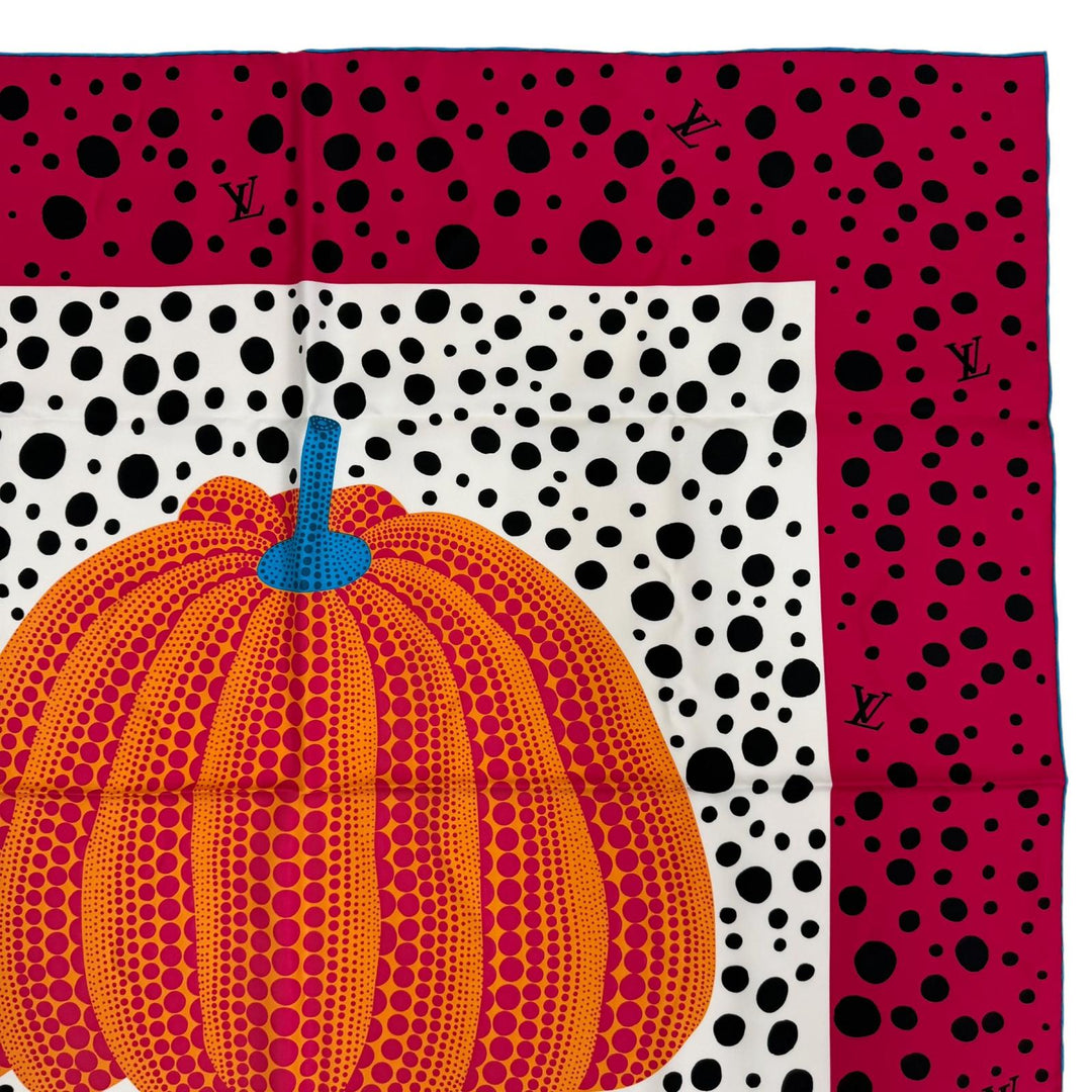 Excellent LOUIS VUITTON×Yayoi Kusama scarf Carre 90 Pumpkin infinity dot silk