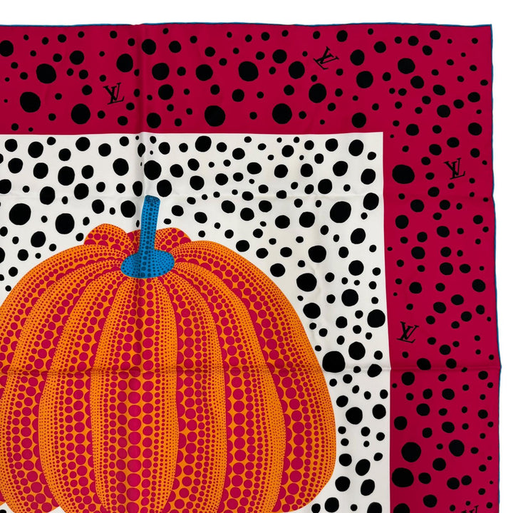 Excellent LOUIS VUITTON×Yayoi Kusama scarf Carre 90 Pumpkin infinity dot silk
