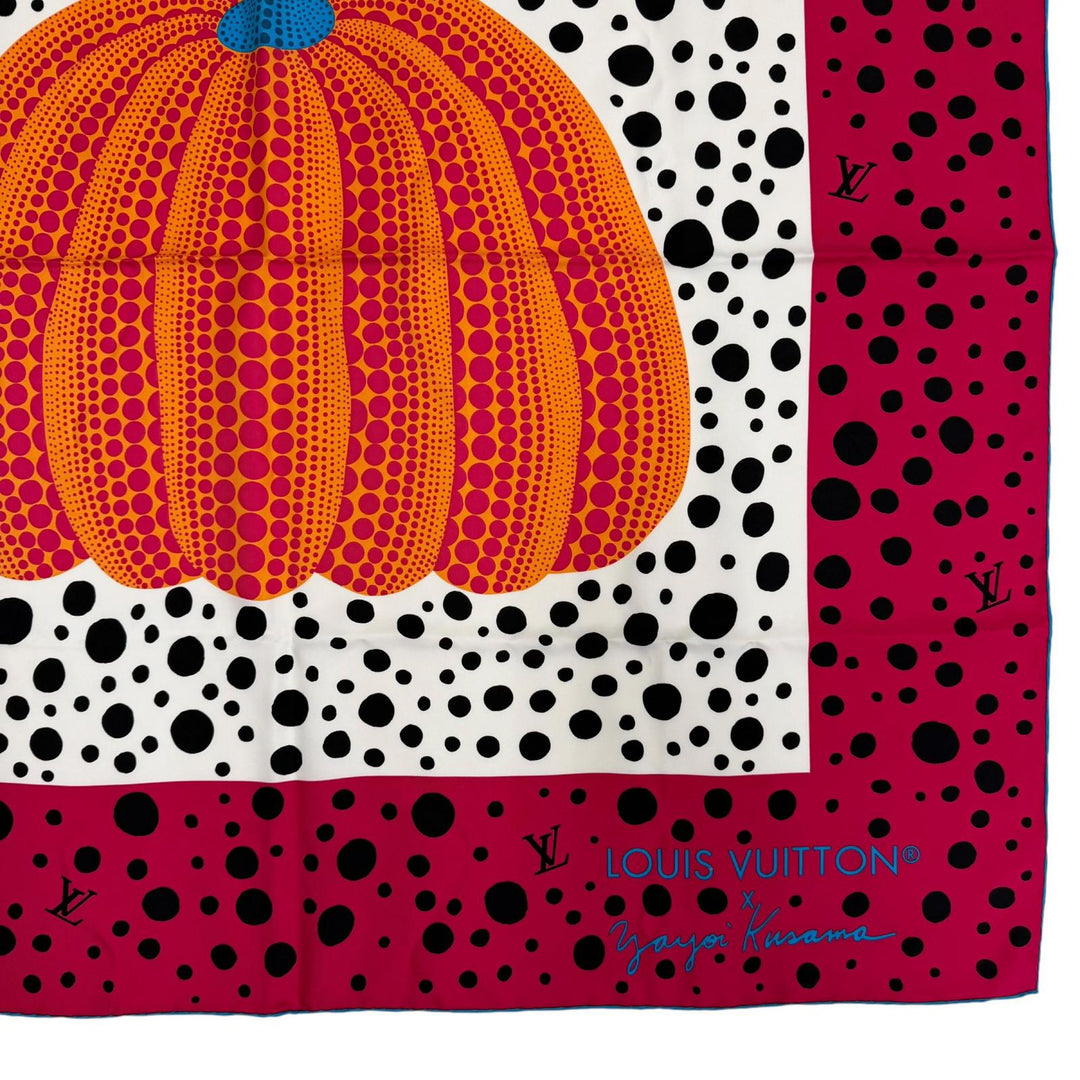 Excellent LOUIS VUITTON×Yayoi Kusama scarf Carre 90 Pumpkin infinity dot silk