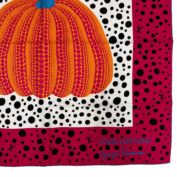 Excellent LOUIS VUITTON×Yayoi Kusama scarf Carre 90 Pumpkin infinity dot silk