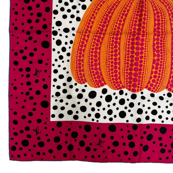 Excellent LOUIS VUITTON×Yayoi Kusama scarf Carre 90 Pumpkin infinity dot silk