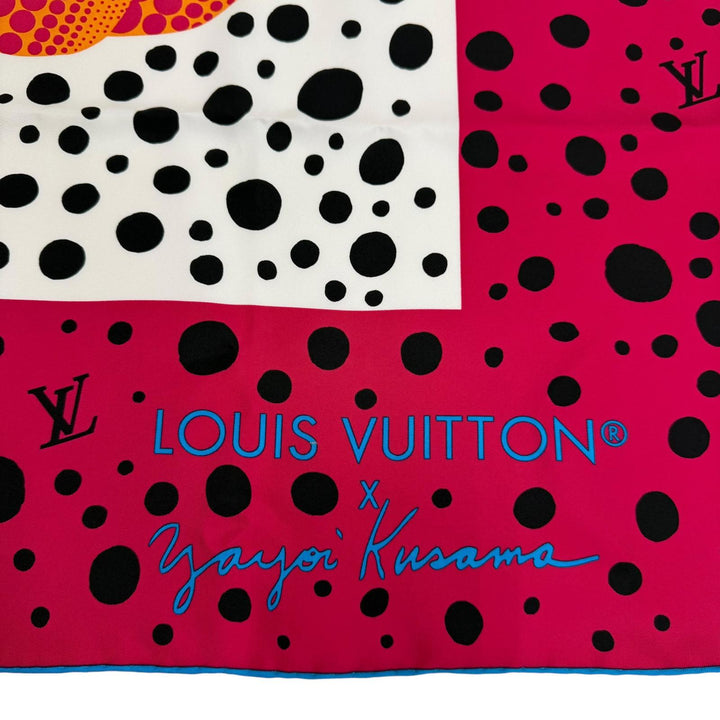 Excellent LOUIS VUITTON×Yayoi Kusama scarf Carre 90 Pumpkin infinity dot silk