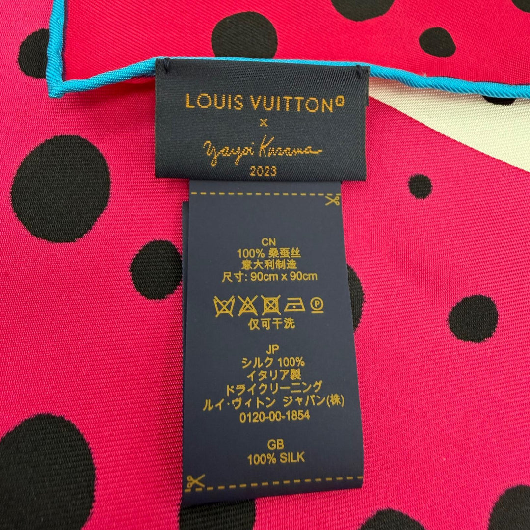 Excellent LOUIS VUITTON×Yayoi Kusama scarf Carre 90 Pumpkin infinity dot silk