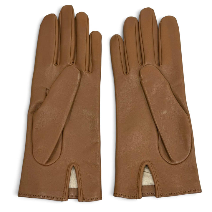 Excellent HERMES gloves Kelly Metal Leather Gloves Brown Lamb leather Women 6.5