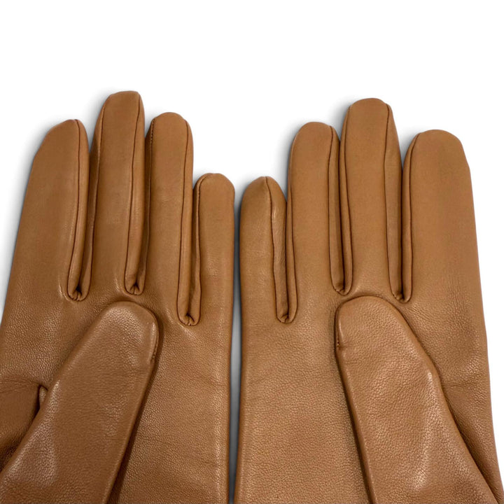 Excellent HERMES gloves Kelly Metal Leather Gloves Brown Lamb leather Women 6.5