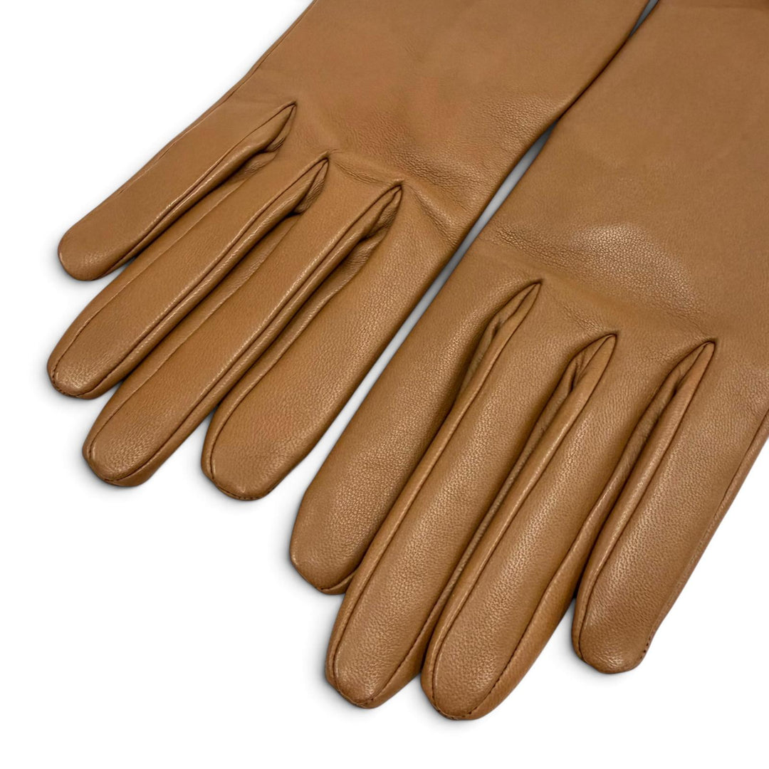 Excellent HERMES gloves Kelly Metal Leather Gloves Brown Lamb leather Women 6.5