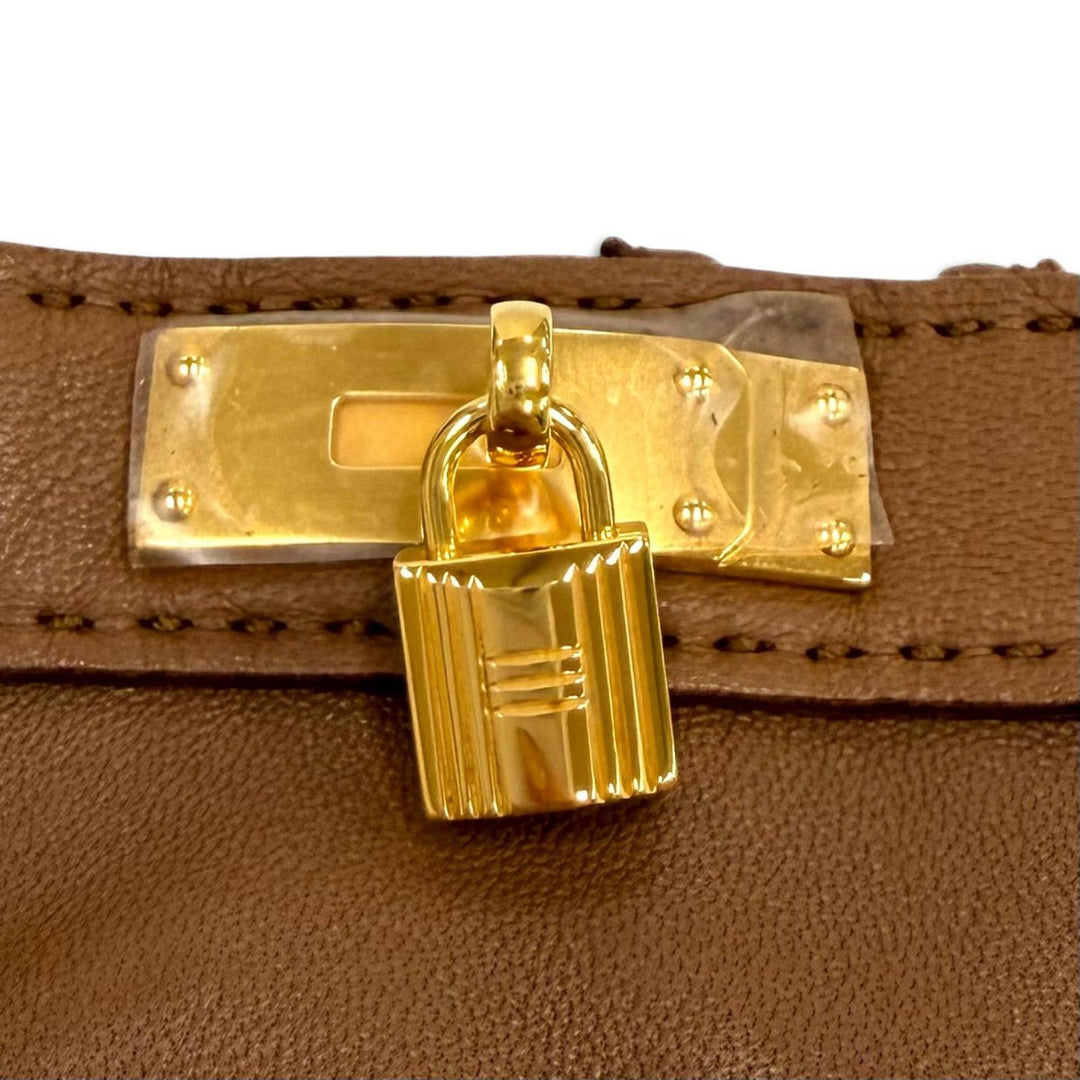 Excellent HERMES gloves Kelly Metal Leather Gloves Brown Lamb leather Women 6.5
