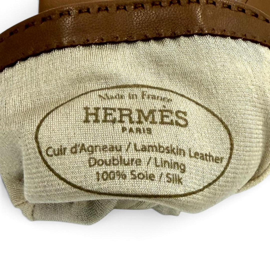 Excellent HERMES gloves Kelly Metal Leather Gloves Brown Lamb leather Women 6.5