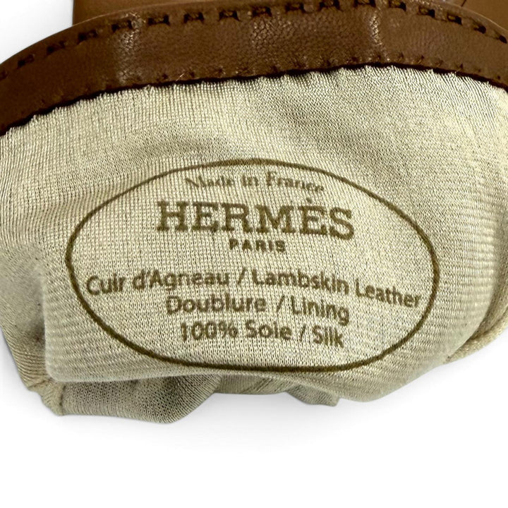 Excellent HERMES gloves Kelly Metal Leather Gloves Brown Lamb leather Women 6.5