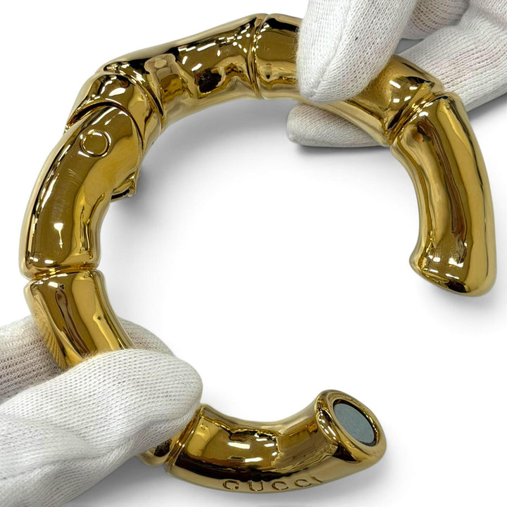 Great GUCCI Bangle Bamboo Logo-engraved bracelet gold mens S