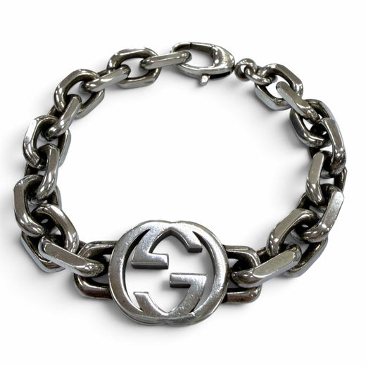Great GUCCI bracelet Interlocking G Silver AG925 mens 17 627068