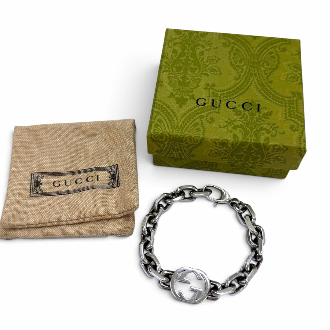Great GUCCI bracelet Interlocking G Silver AG925 mens 17 627068