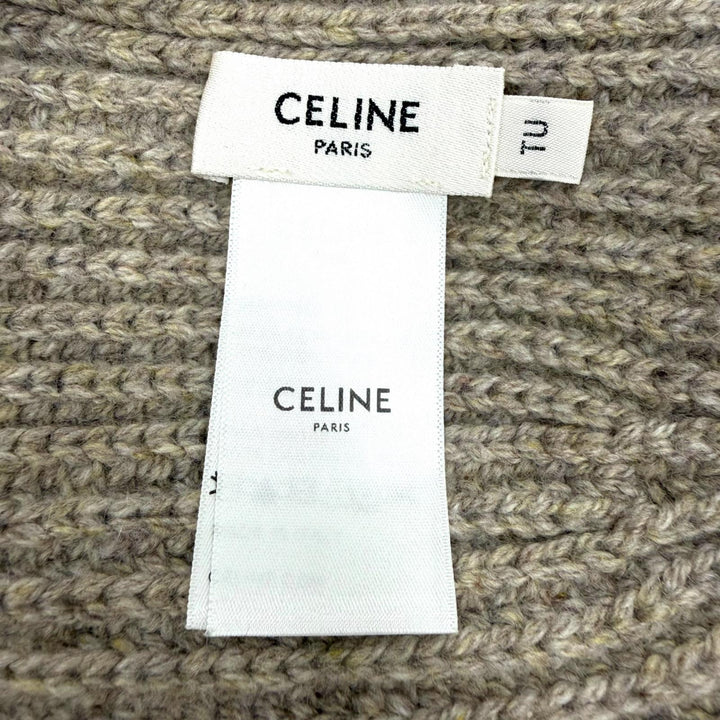 Excellent CELINE Knit cap Hat with Trionf patch beige cashmere mens 2AA32384D