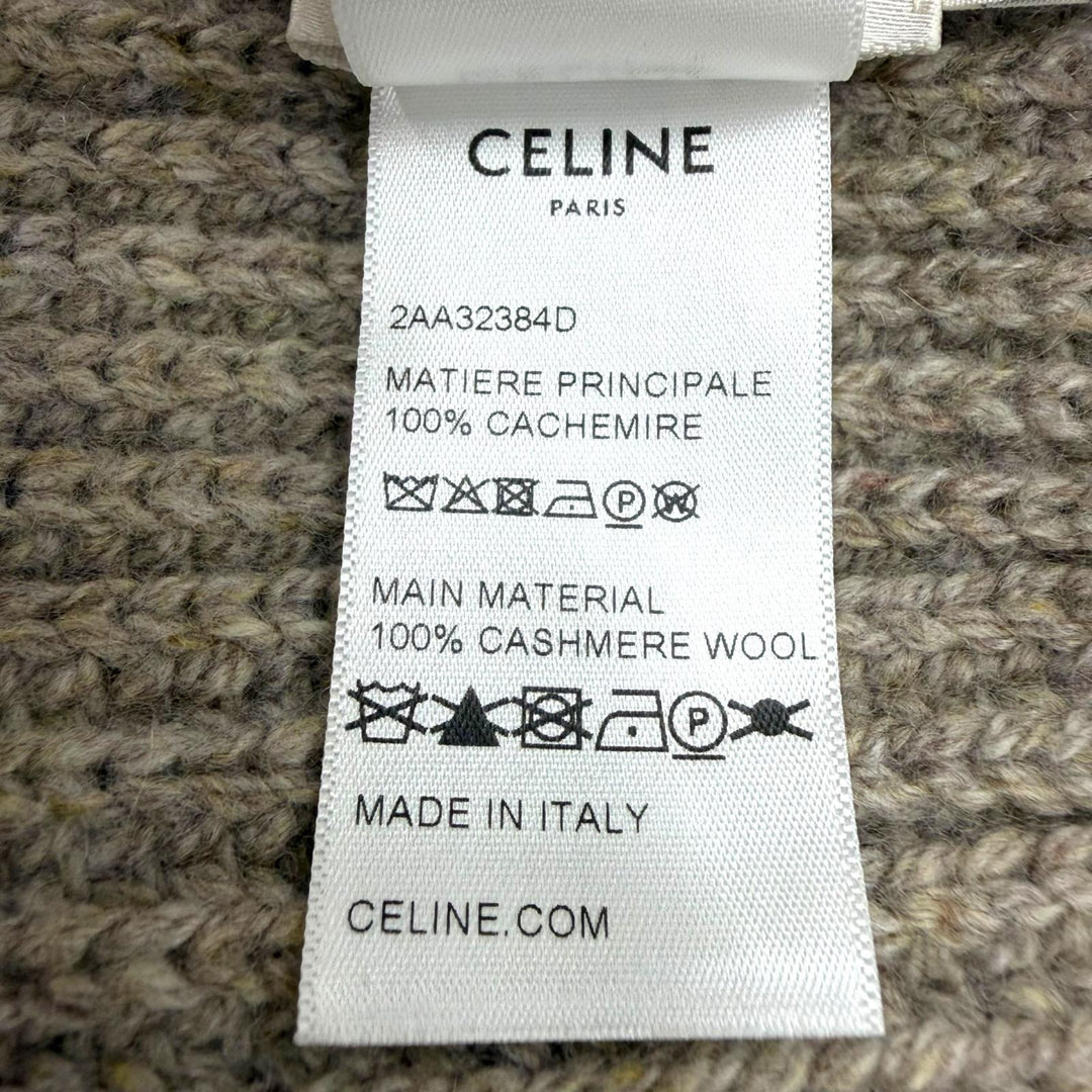 Excellent CELINE Knit cap Hat with Trionf patch beige cashmere mens 2AA32384D