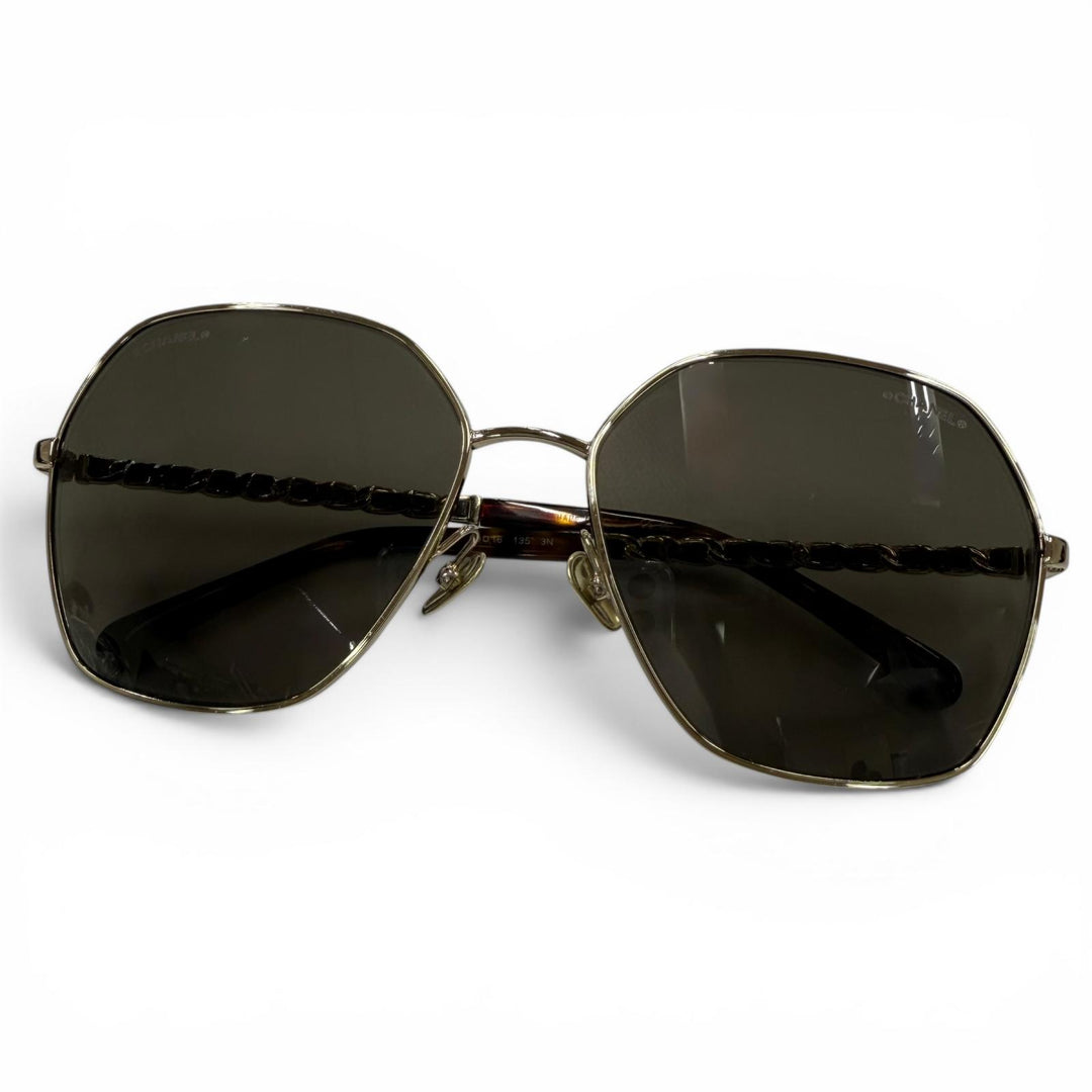 Great CHANEL sunglasses COCO Mark Hexagon Logo with Chain gold Women 4275-Q
