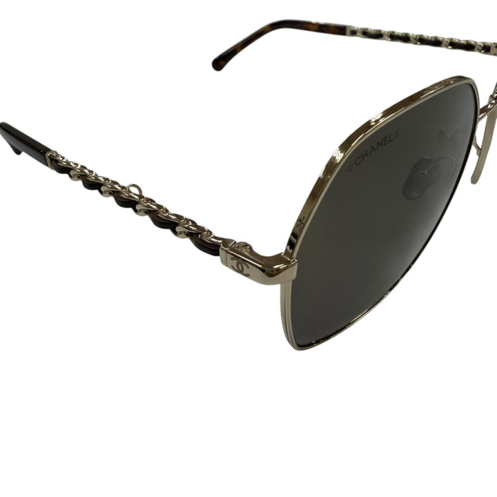 Great CHANEL sunglasses COCO Mark Hexagon Logo with Chain gold Women 4275-Q
