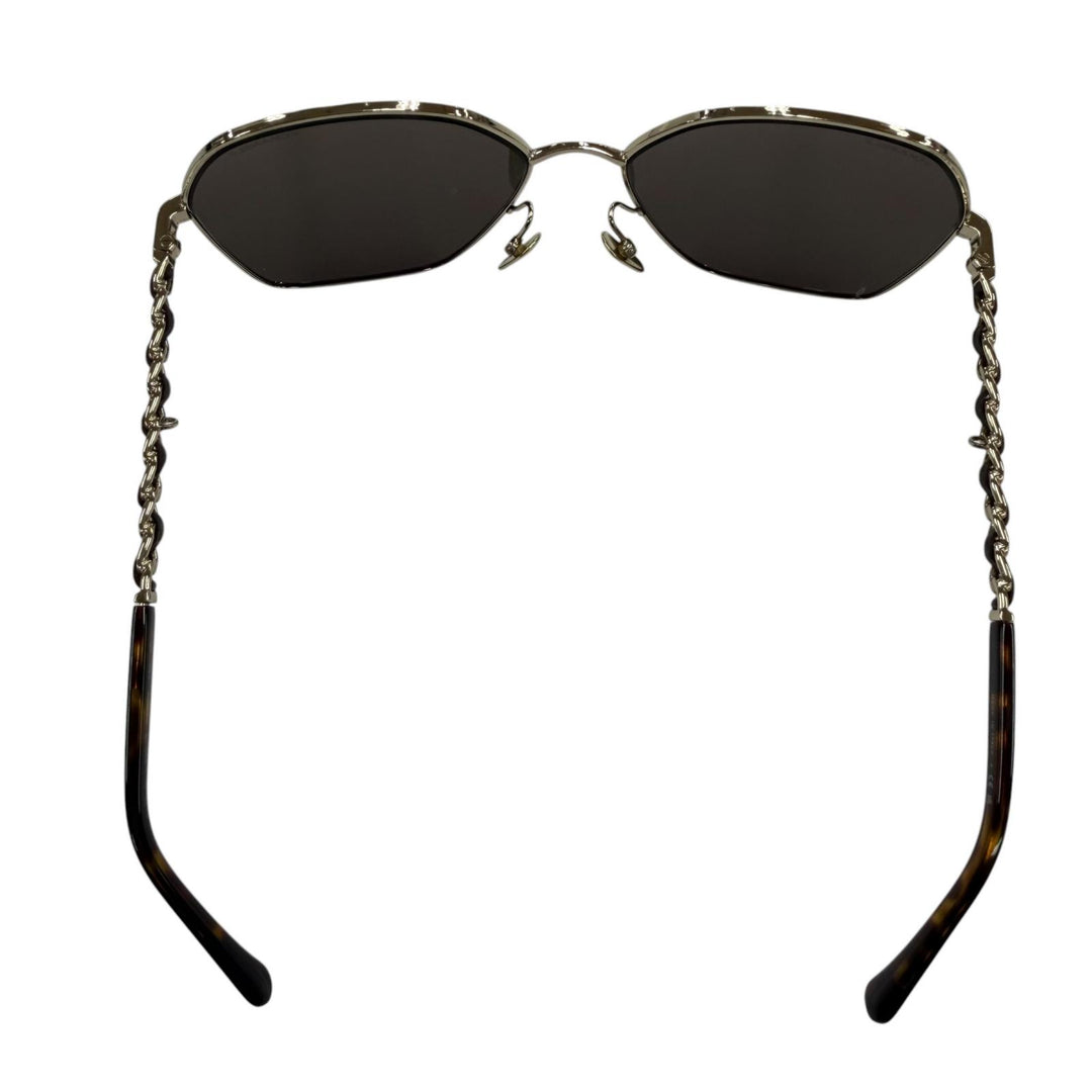 Great CHANEL sunglasses COCO Mark Hexagon Logo with Chain gold Women 4275-Q