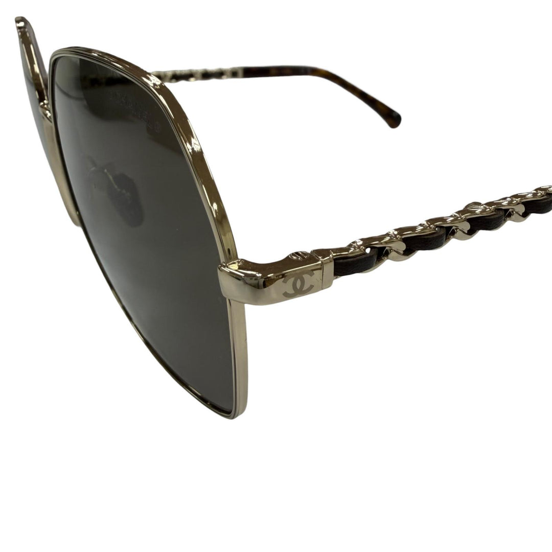 Great CHANEL sunglasses COCO Mark Hexagon Logo with Chain gold Women 4275-Q
