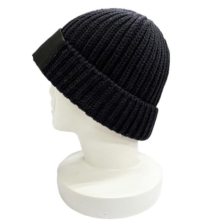 Very Good PRADA Knit cap Triangle logo knit hat black Virgin wool mens L UMD446