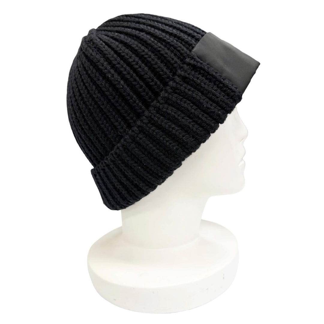 Very Good PRADA Knit cap Triangle logo knit hat black Virgin wool mens L UMD446