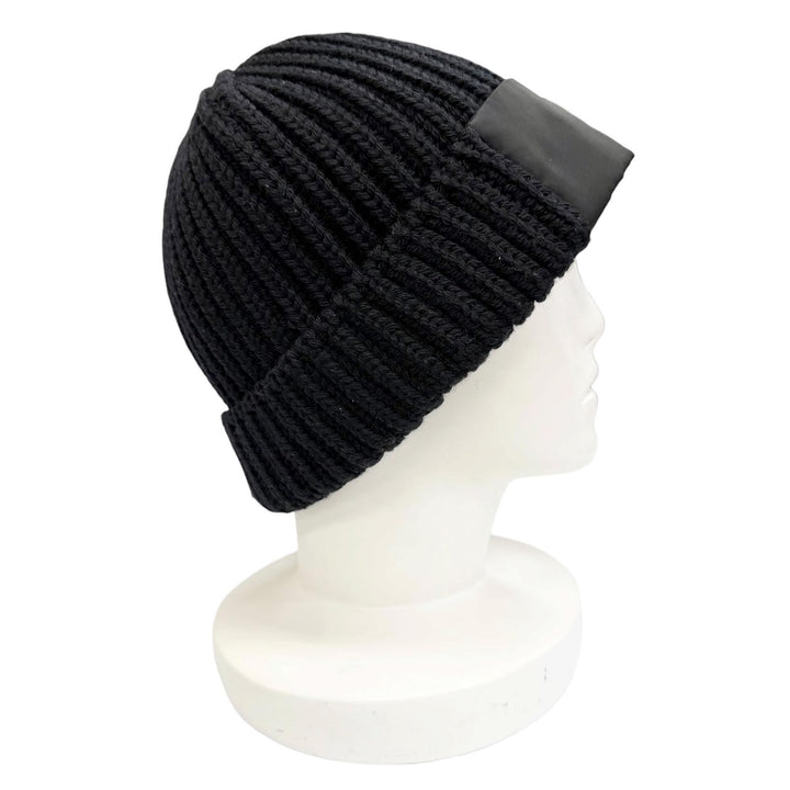 Very Good PRADA Knit cap Triangle logo knit hat black Virgin wool mens L UMD446