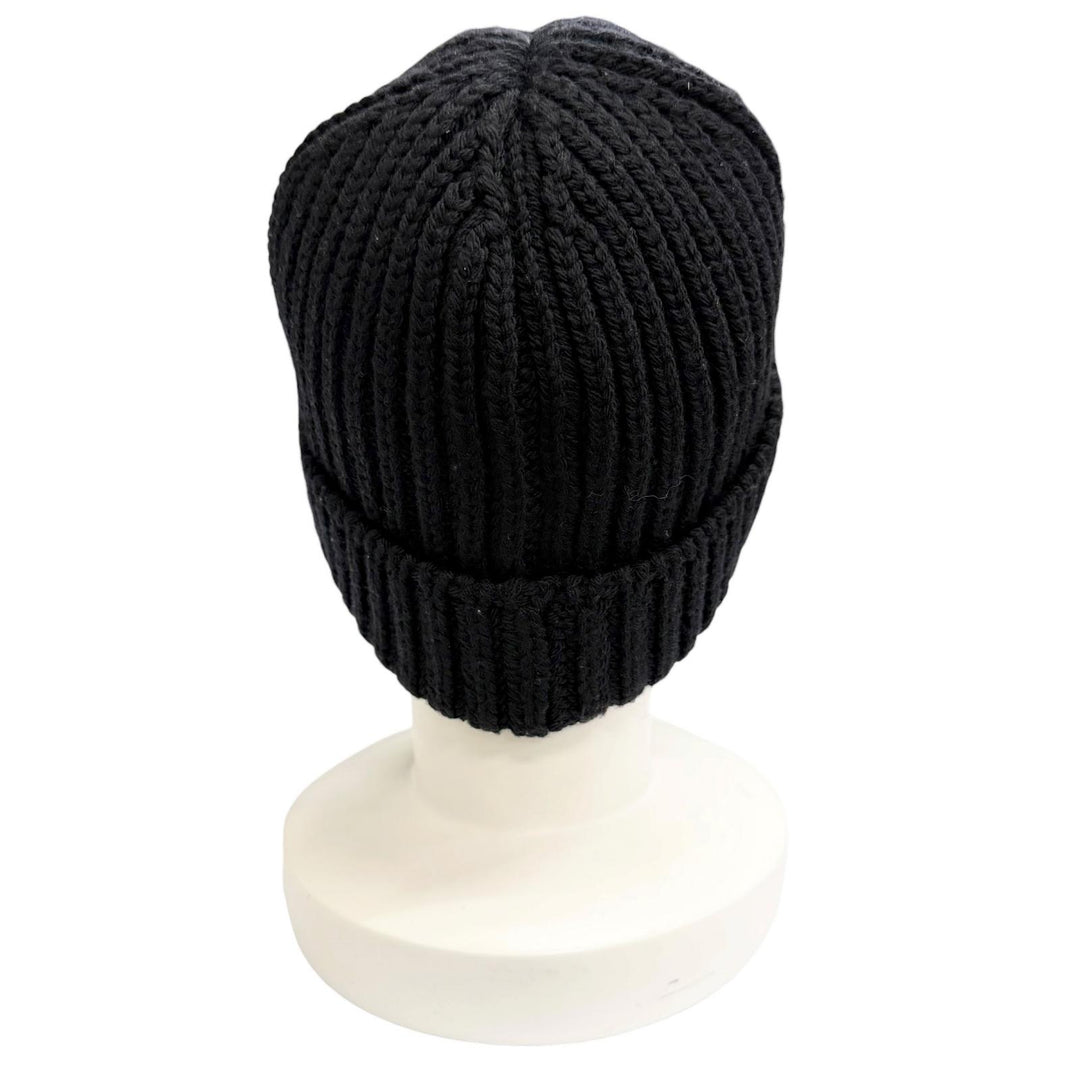 Very Good PRADA Knit cap Triangle logo knit hat black Virgin wool mens L UMD446