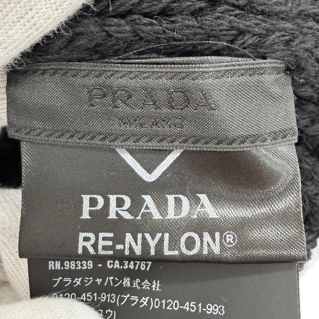 Very Good PRADA Knit cap Triangle logo knit hat black Virgin wool mens L UMD446