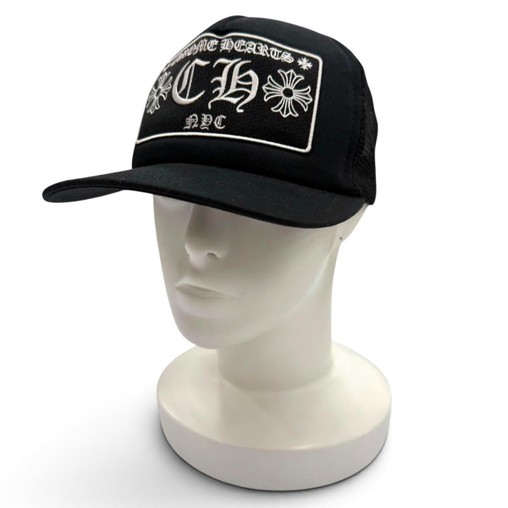 Excellent CHROME HEARTS cap TRUCKER CAP black cotton mens