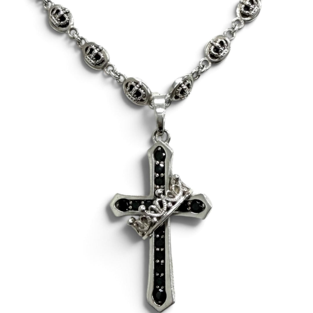 Great Justin Davis Necklace CROSS with CROWN/STONE Silver SV925