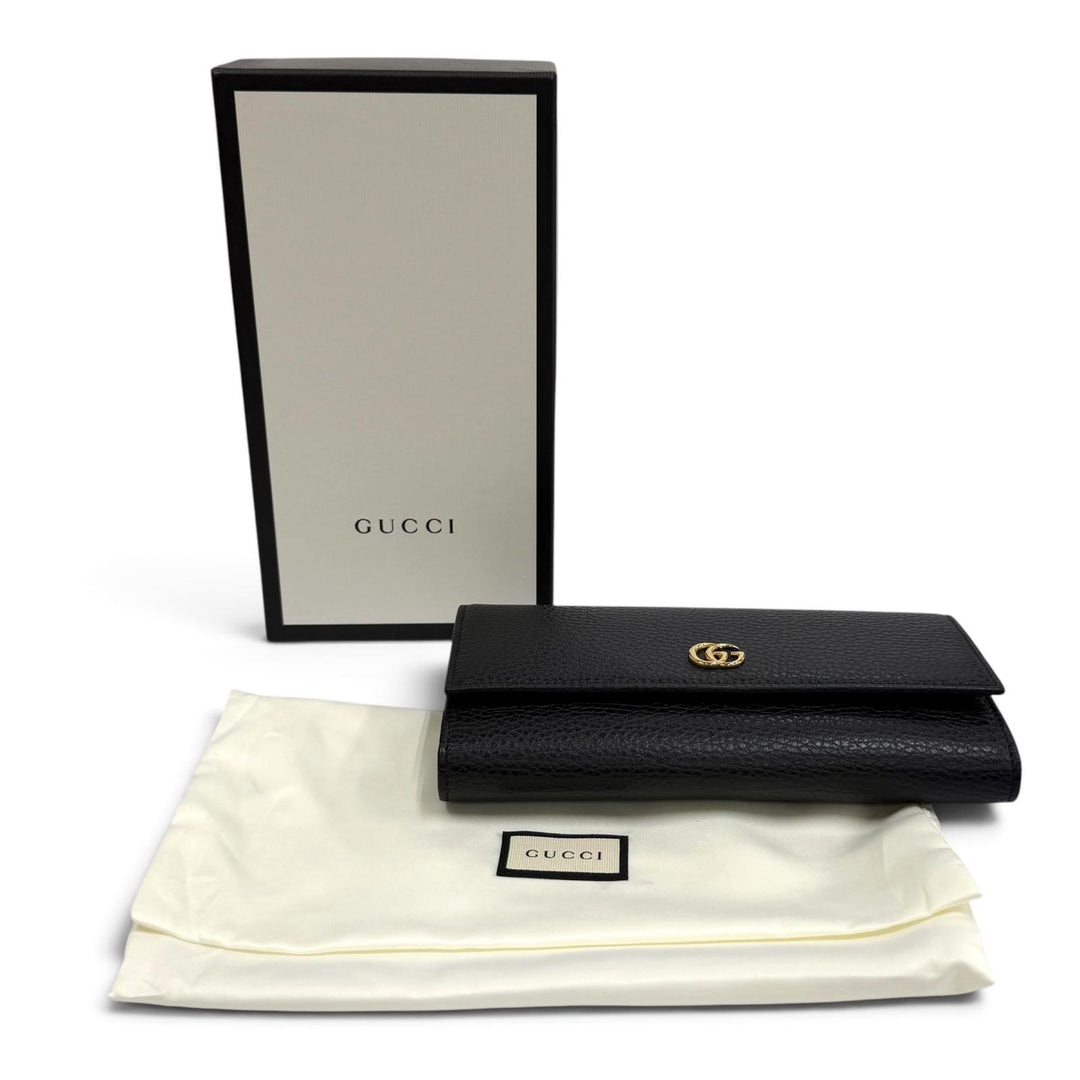Pristine GUCCI Purse Double G Continental Wallet black leather Women 456116
