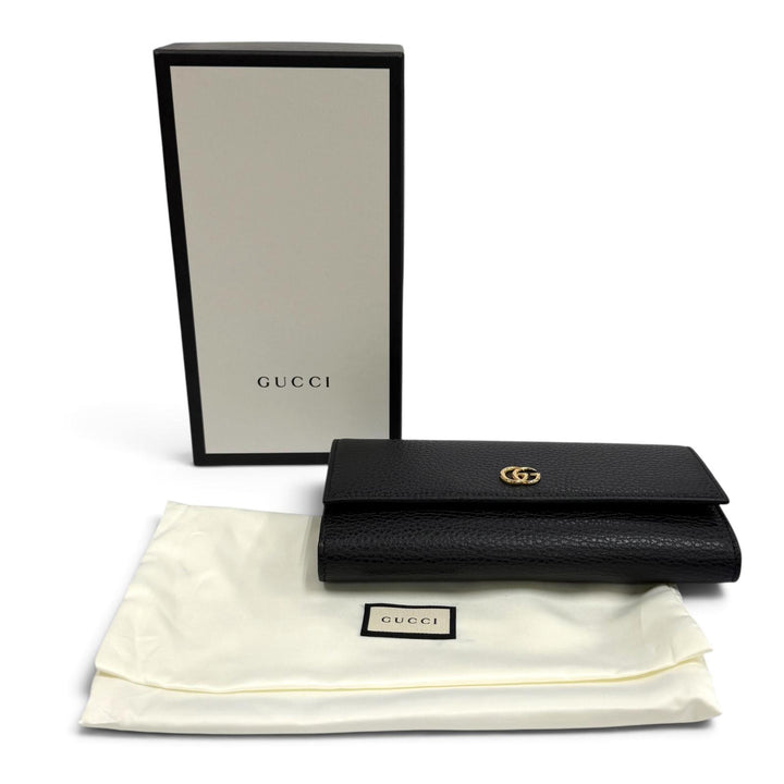 Pristine GUCCI Purse Double G Continental Wallet black leather Women 456116