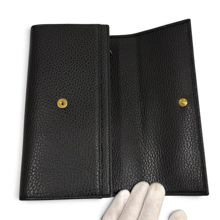 Pristine GUCCI Purse Double G Continental Wallet black leather Women 456116