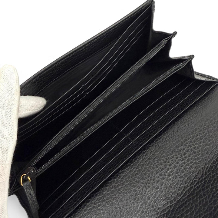 Pristine GUCCI Purse Double G Continental Wallet black leather Women 456116