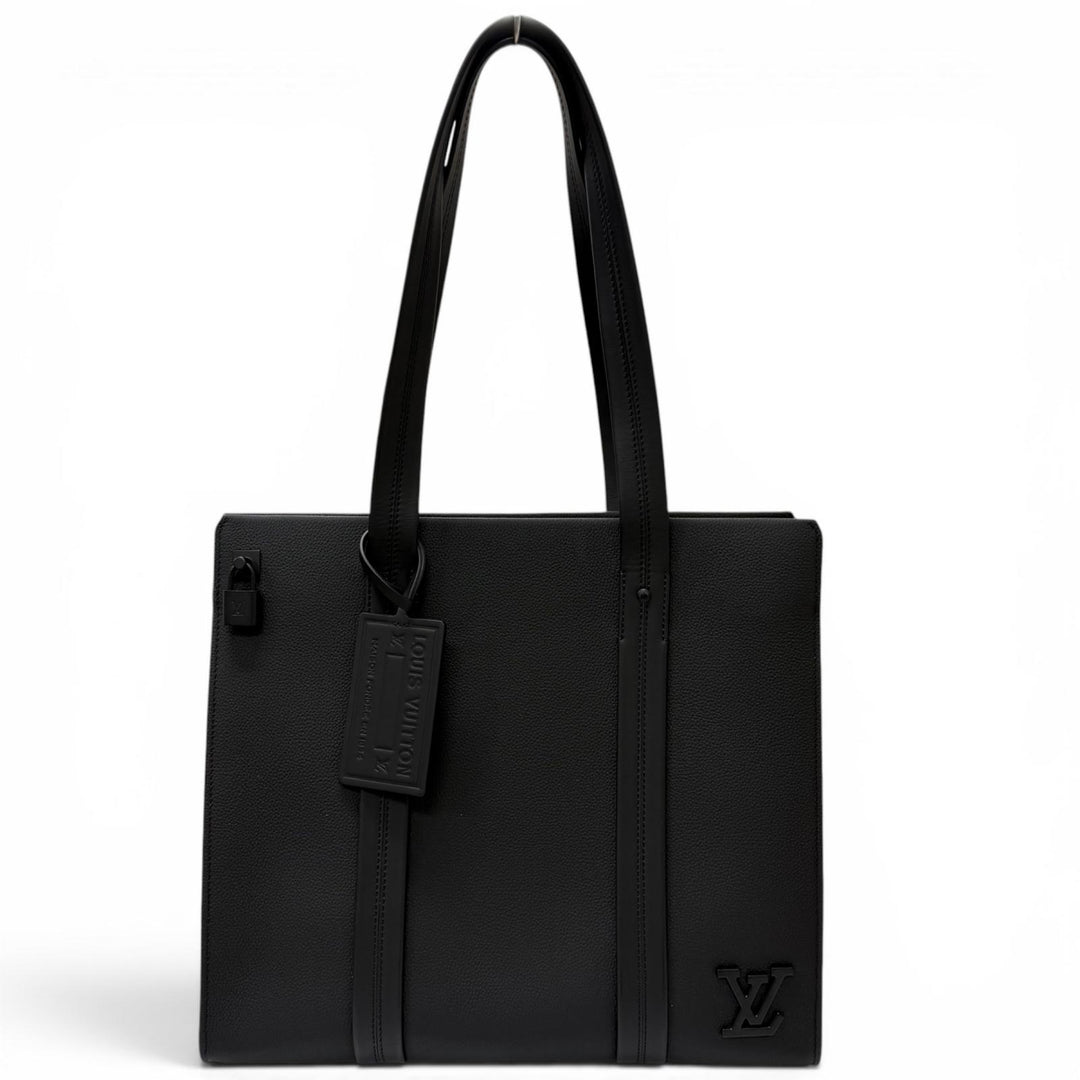 Excellent LOUIS VUITTON Tote Bag LV Aerogram Takeoff black leather mens M57308