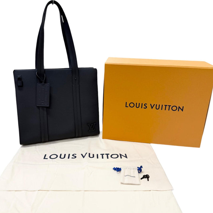 Excellent LOUIS VUITTON Tote Bag LV Aerogram Takeoff black leather mens M57308