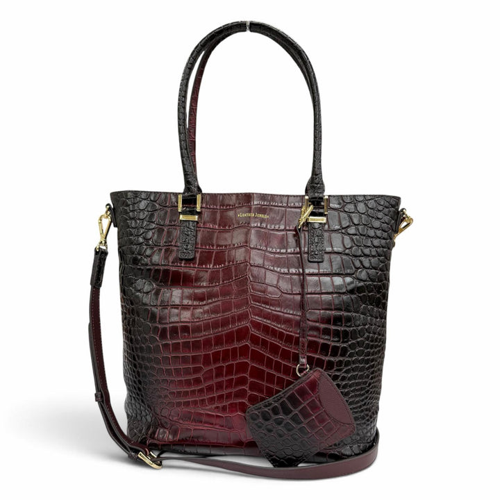 Excellent LEATHER JEWELS Tote Bag Crocodile-embossed 2-way pass case Bordeaux
