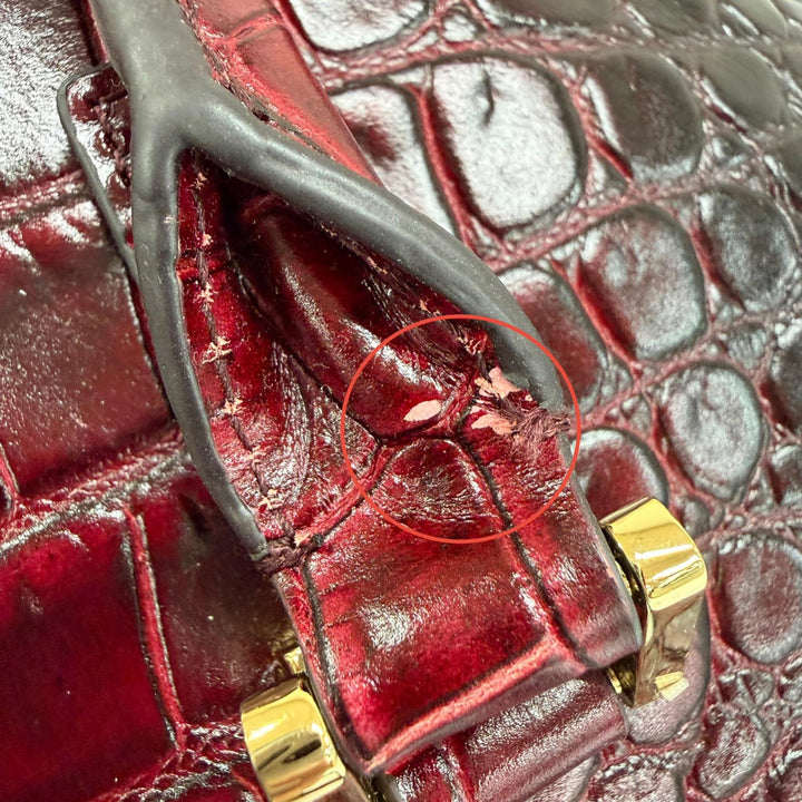 Excellent LEATHER JEWELS Tote Bag Crocodile-embossed 2-way pass case Bordeaux