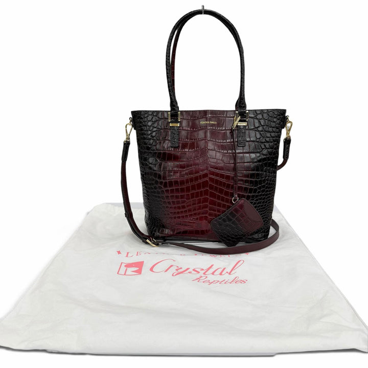 Excellent LEATHER JEWELS Tote Bag Crocodile-embossed 2-way pass case Bordeaux