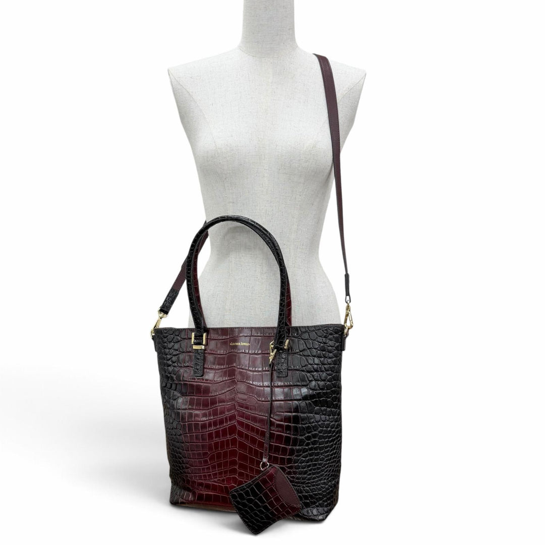 Excellent LEATHER JEWELS Tote Bag Crocodile-embossed 2-way pass case Bordeaux