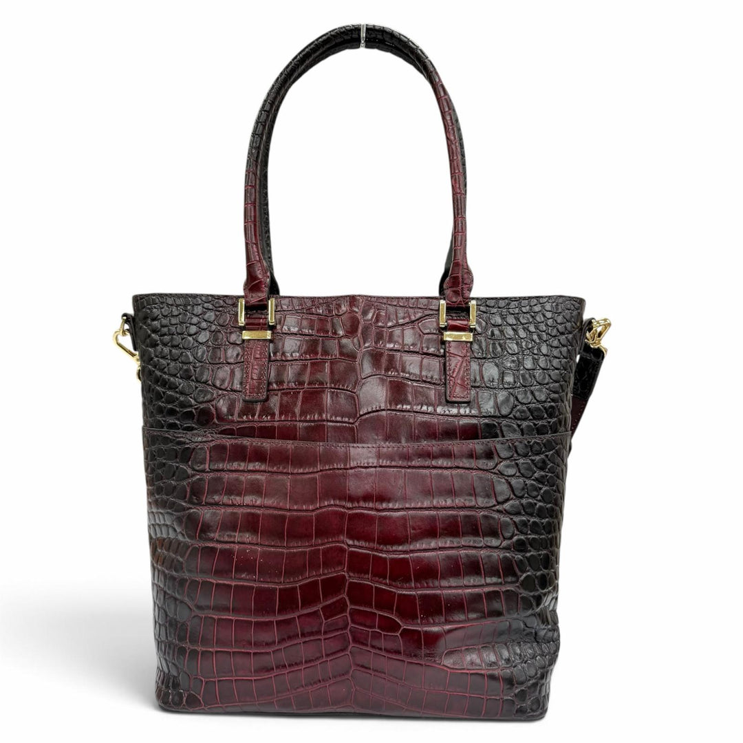 Excellent LEATHER JEWELS Tote Bag Crocodile-embossed 2-way pass case Bordeaux