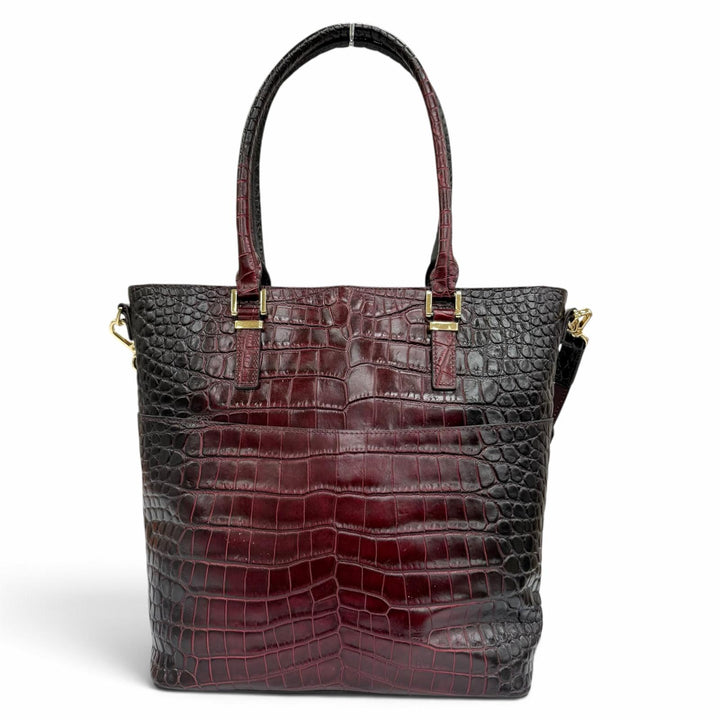 Excellent LEATHER JEWELS Tote Bag Crocodile-embossed 2-way pass case Bordeaux
