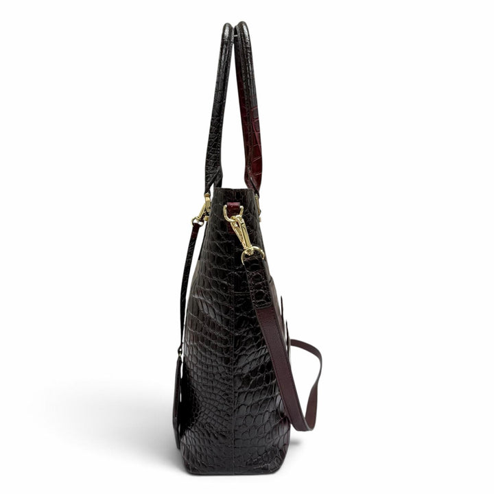 Excellent LEATHER JEWELS Tote Bag Crocodile-embossed 2-way pass case Bordeaux