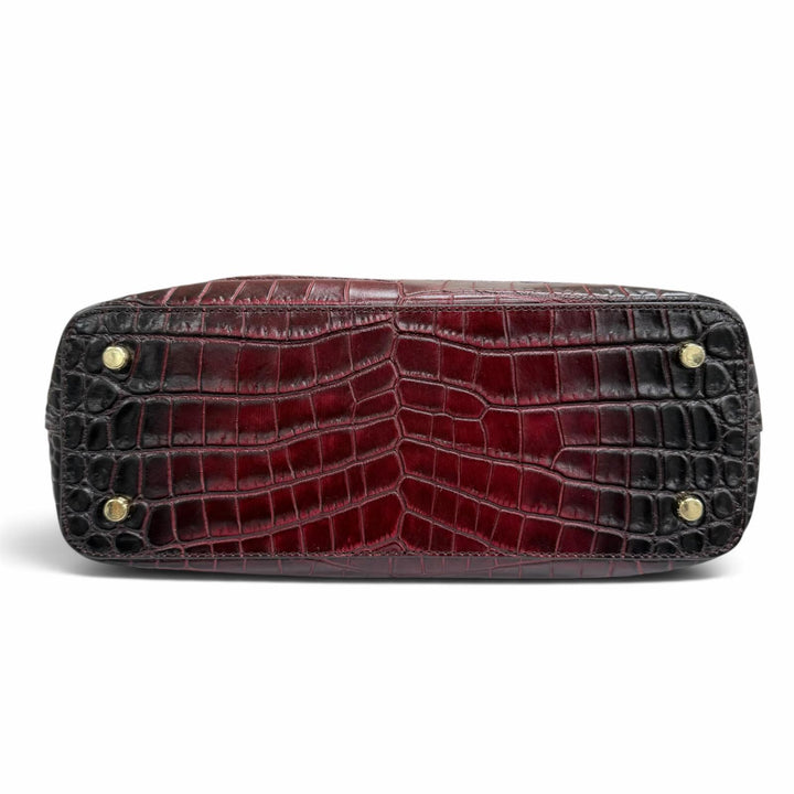Excellent LEATHER JEWELS Tote Bag Crocodile-embossed 2-way pass case Bordeaux
