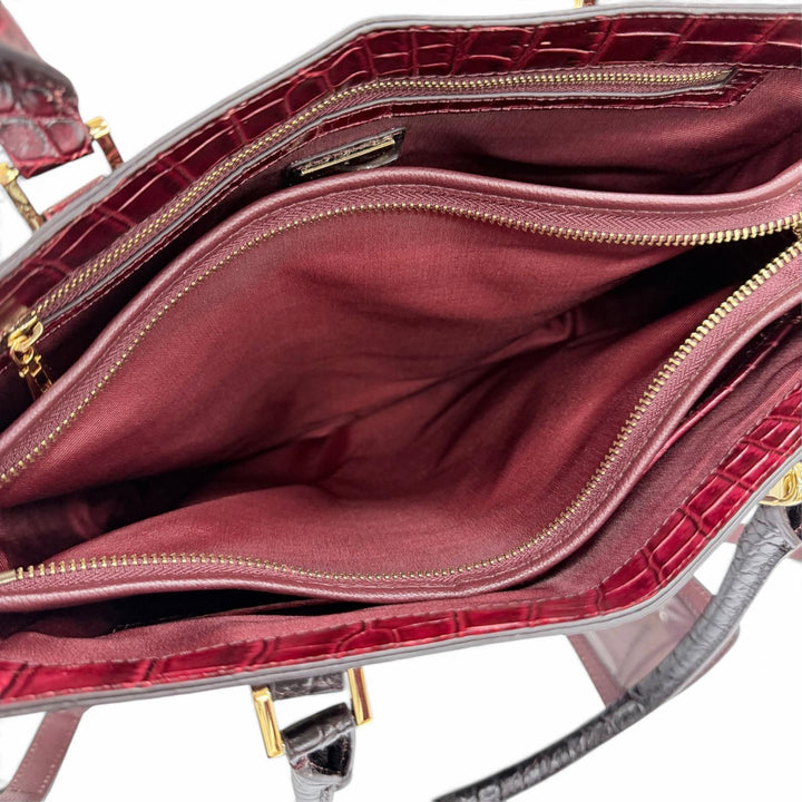 Excellent LEATHER JEWELS Tote Bag Crocodile-embossed 2-way pass case Bordeaux