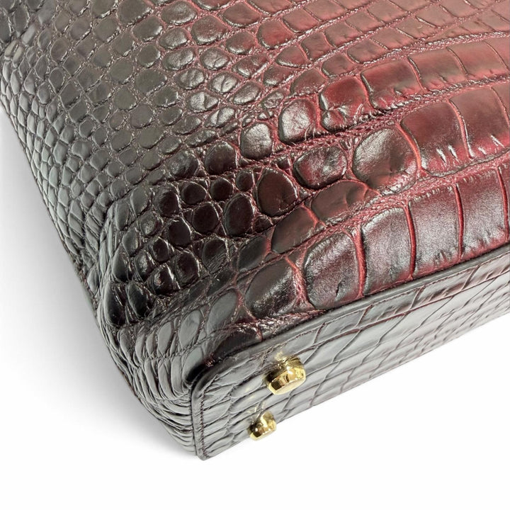 Excellent LEATHER JEWELS Tote Bag Crocodile-embossed 2-way pass case Bordeaux