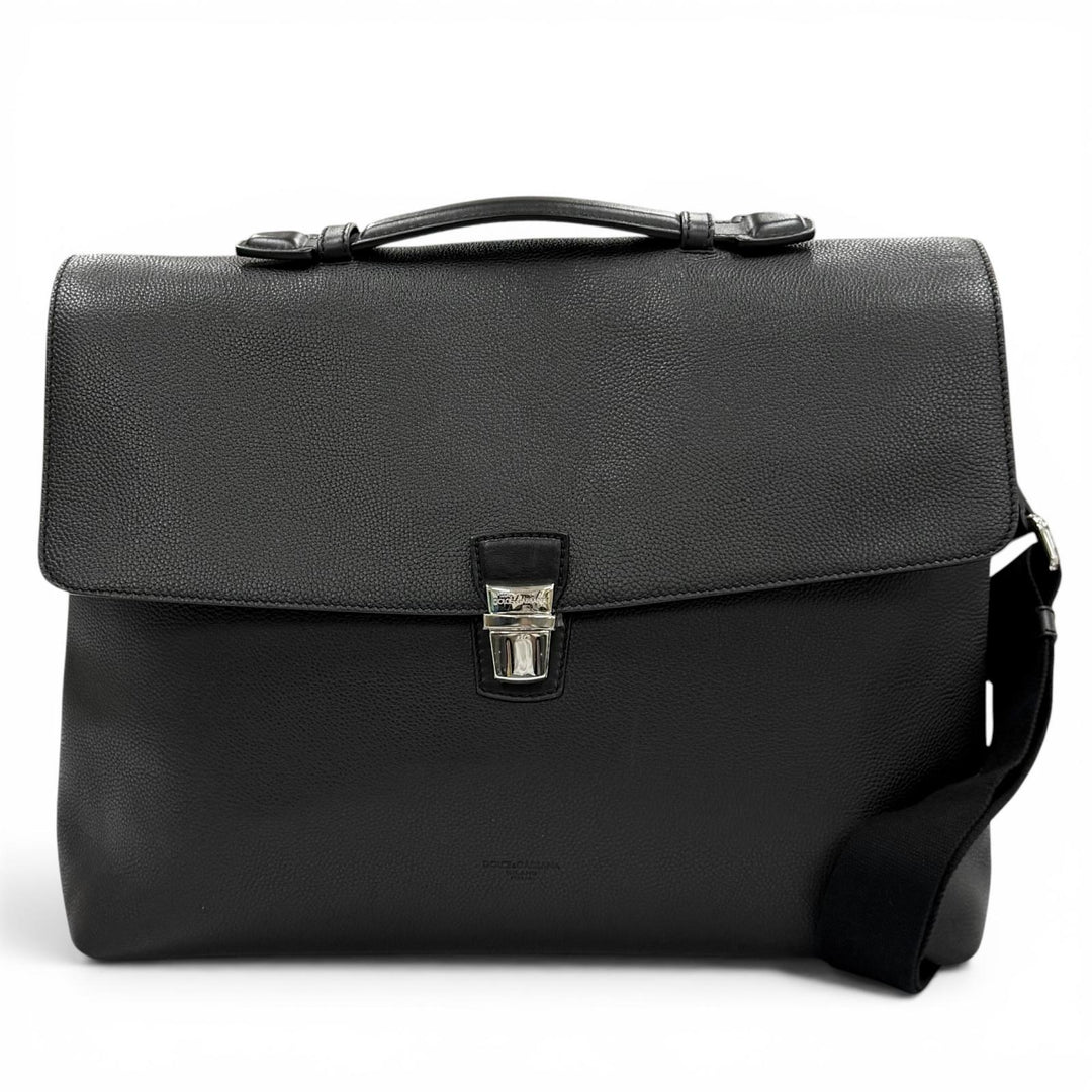 Excellent DOLCE&GABBANA Briefcase black leather mens BM1826