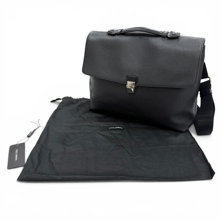 Excellent DOLCE&GABBANA Briefcase black leather mens BM1826
