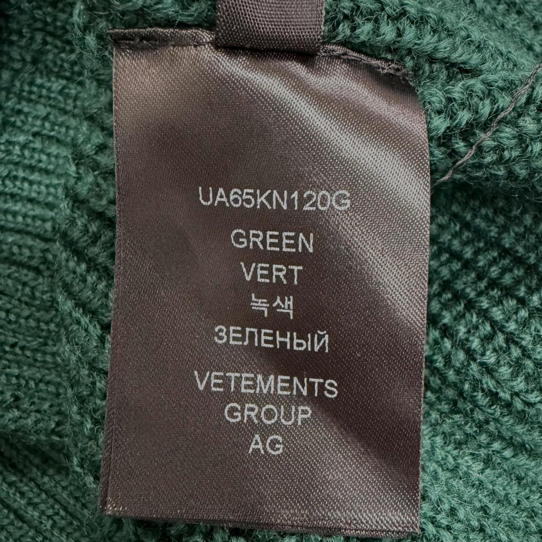Pristine VETEMENTS sweater Destroyed V-neck knit green Virgin wool mens