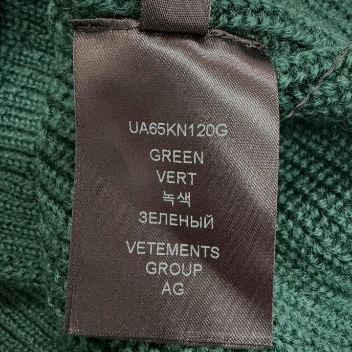 Pristine VETEMENTS sweater Destroyed V-neck knit green Virgin wool mens