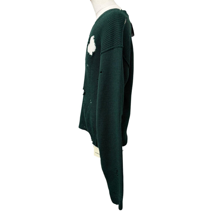 Pristine VETEMENTS sweater Destroyed V-neck knit green Virgin wool mens